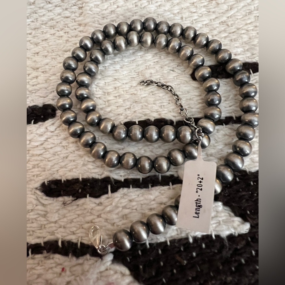 ❤️ 8mm 20+2” Desert Pearls Ethnic Navajo Style Southwestern Oxidized 925 27.9Gm - Picture 5 of 12